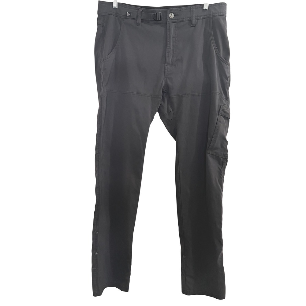 Prana Zion Mens Charcoal Grey Stretch Hiking Cargo Pants Roll Up Hem Size 36x34